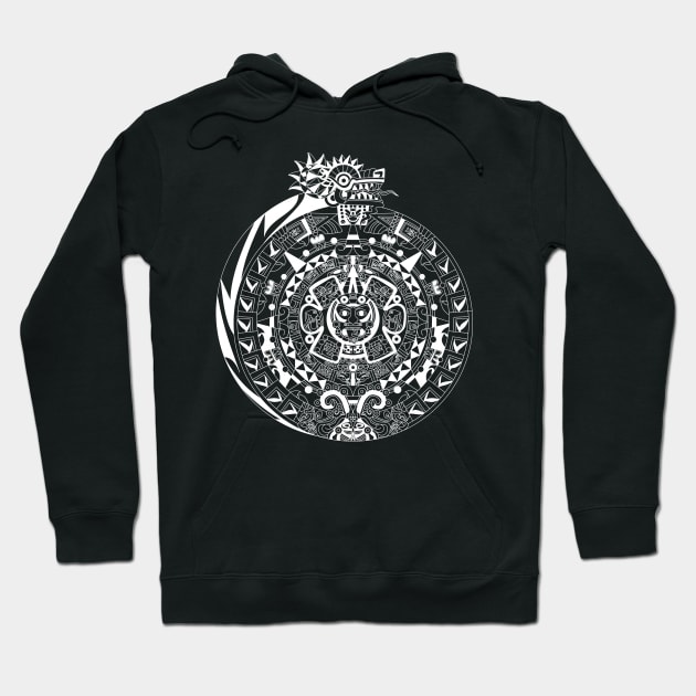 black quetzalcoatl dragon in mexican aztec calendar ecopop zentangle art Hoodie by jorge_lebeau